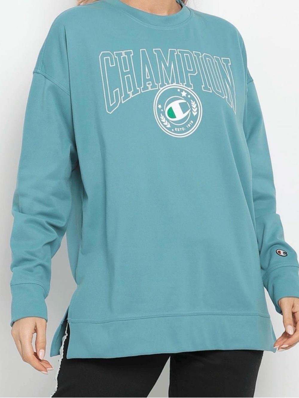 Champion Women’s Crewneck Sweatshirt in Light Teal